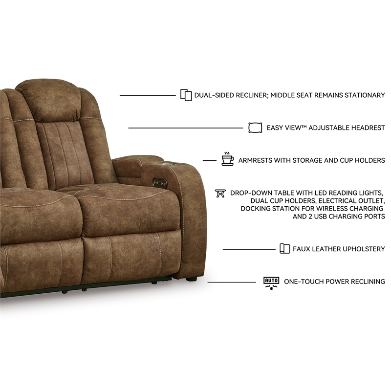 Bowery Hill Power Reclining Loveseat and Sofa Set in Brown Faux Leather