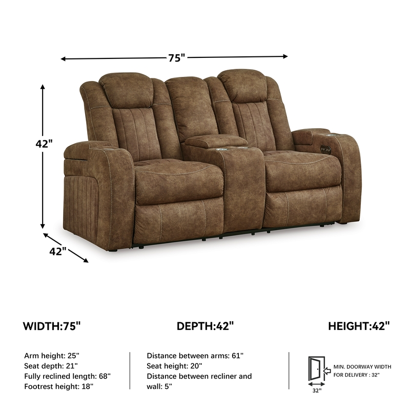 Bowery Hill Power Reclining Loveseat and Sofa Set in Brown Faux Leather