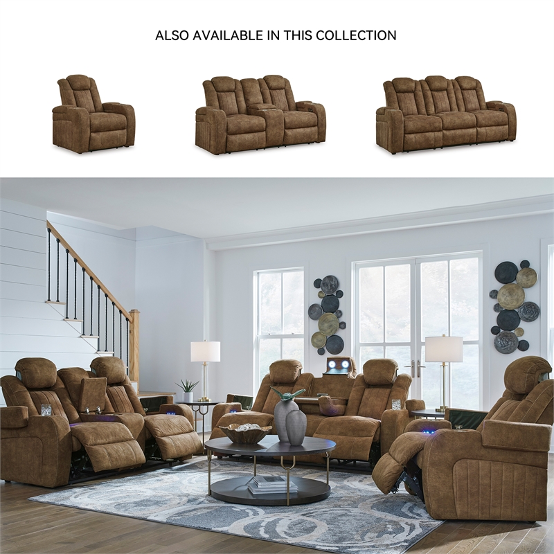 Bowery Hill Power Reclining Loveseat and Sofa Set in Brown Faux Leather