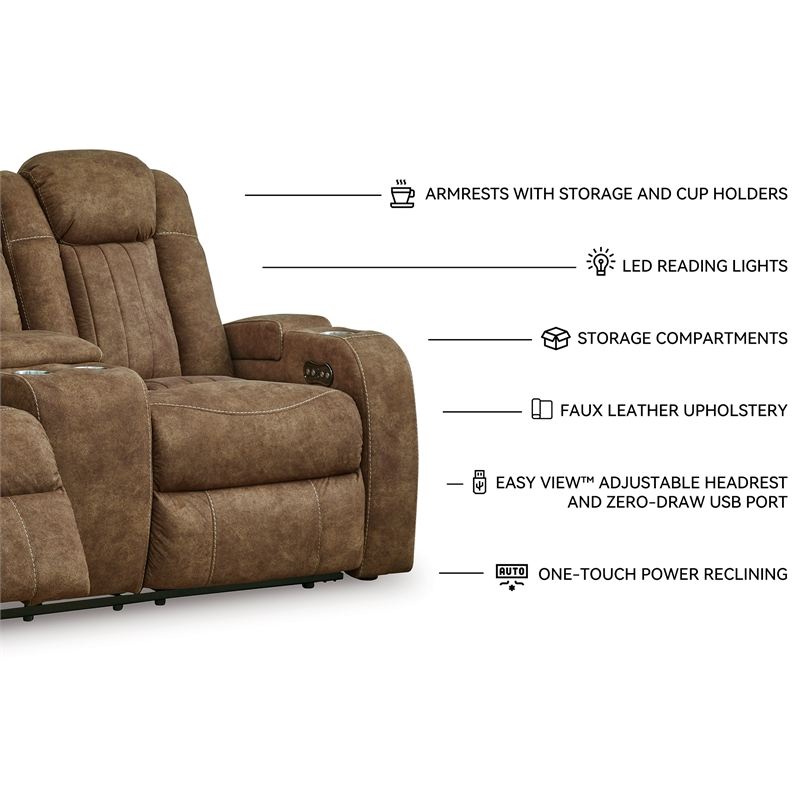 Bowery Hill Power Reclining Loveseat and Sofa Set in Brown Faux Leather