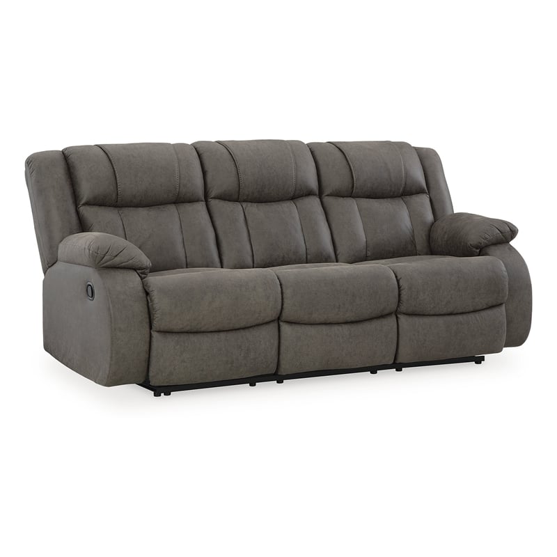 Bowery Hill 2-Piece Reclining Sofa and Loveseat Set in Gunmetal Faux Leather