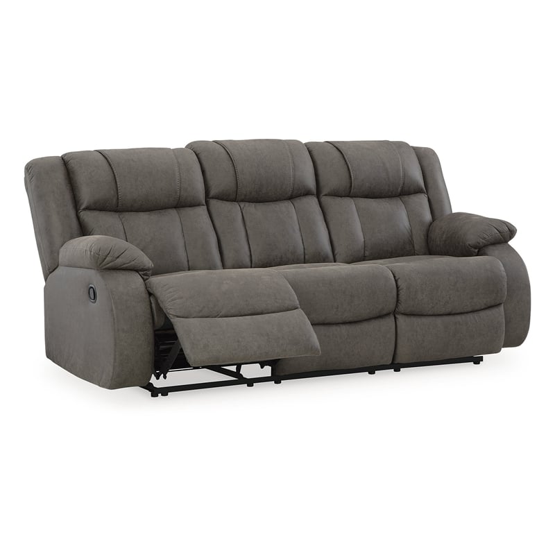 Bowery Hill 2-Piece Reclining Sofa and Loveseat Set in Gunmetal Faux Leather