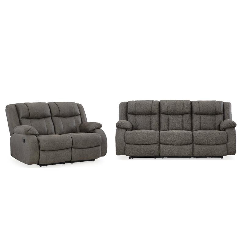 Bowery Hill 2-Piece Reclining Sofa and Loveseat Set in Gunmetal Faux Leather