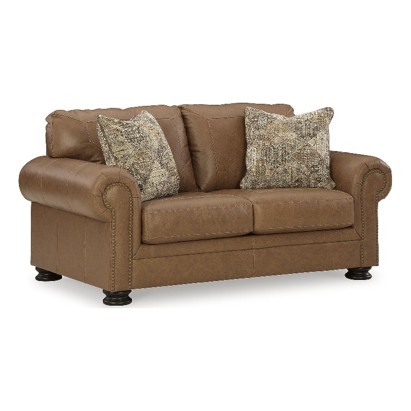 Bowery Hill Loveseat and Sofa Set in Caramel Top-Grain Leather