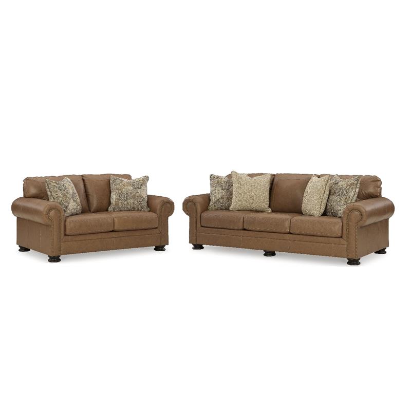 Bowery Hill Loveseat and Sofa Set in Caramel Top-Grain Leather