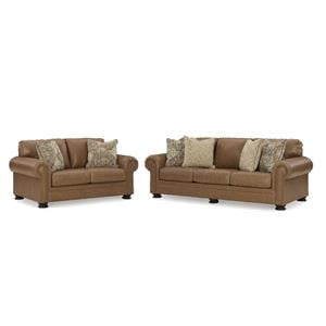 Bowery Hill Loveseat and Sofa Set in Caramel Top-Grain Leather