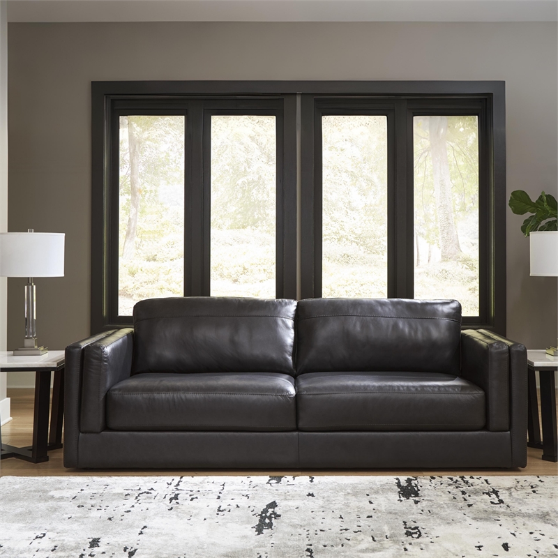 Bowery Hill Contemporary Onyx Leather Loveseat and Sofa Set