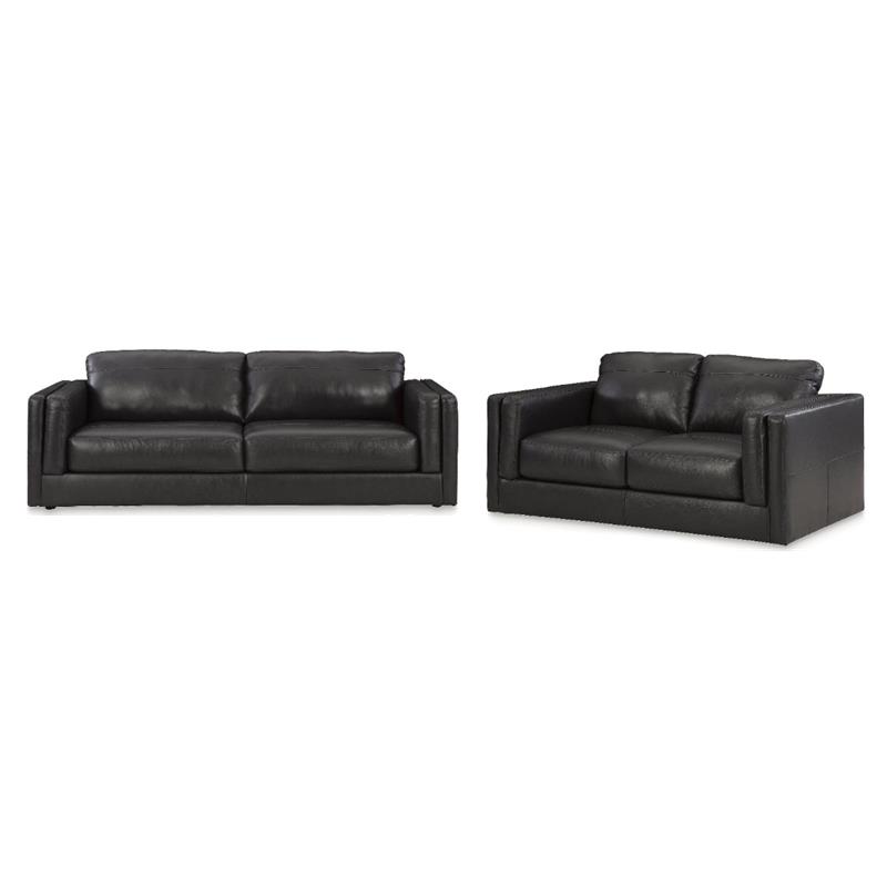 Bowery Hill Contemporary Onyx Leather Loveseat and Sofa Set