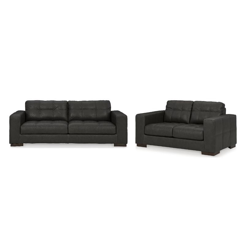 Bowery Hill 2-Piece Living Room Set of Loveseat & Sofa in Leather Upholstery