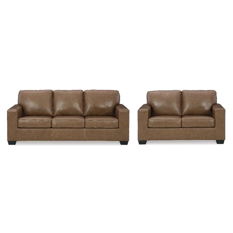 Bowery Hill Sofa and Loveseat Set in Caramel Leather