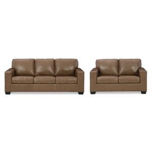 Bowery Hill Sofa and Loveseat Set in Caramel Leather