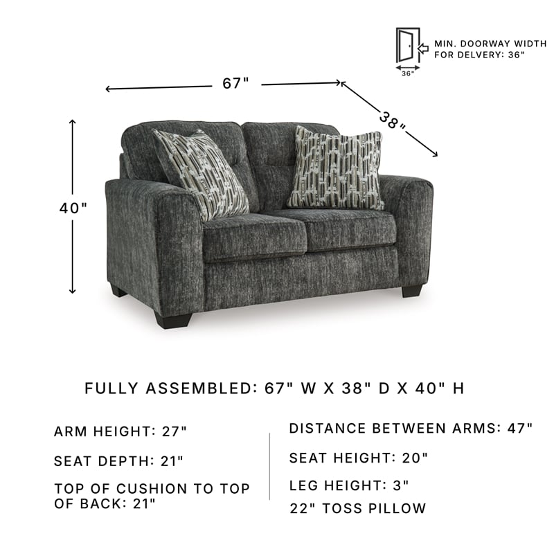 Bowery Hill 2-Piece Living Room Set of Loveseat & Sofa in Gunmetal Gray