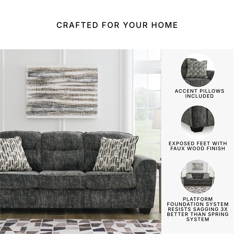 Bowery Hill 2-Piece Living Room Set of Loveseat & Sofa in Gunmetal Gray
