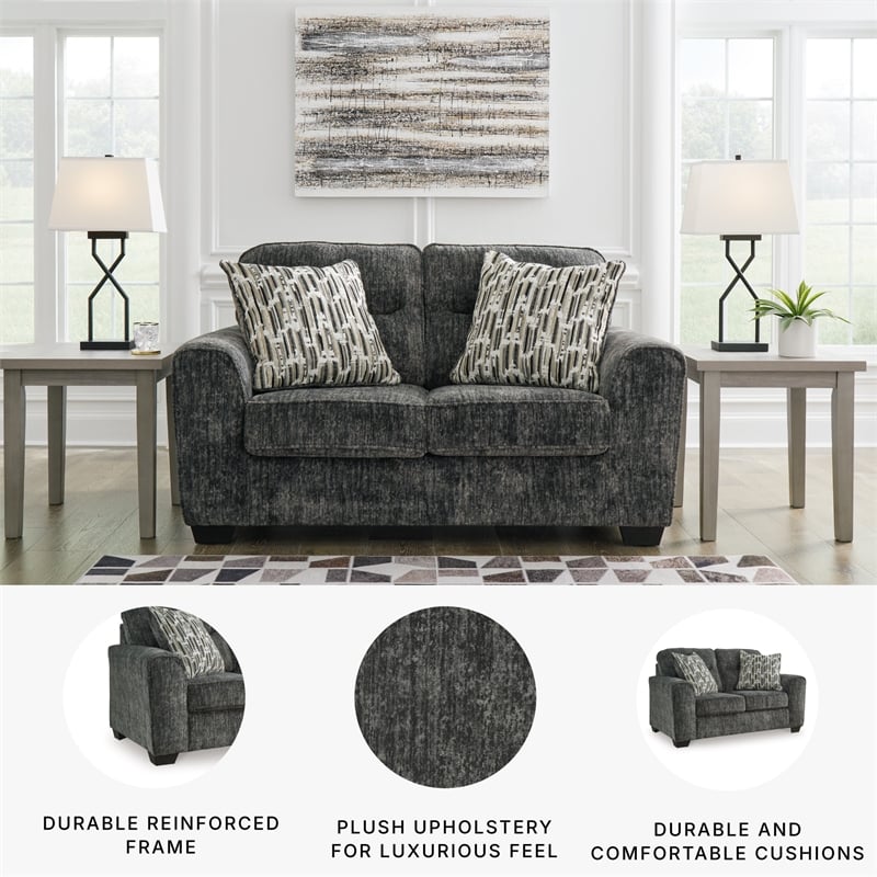 Bowery Hill 2-Piece Living Room Set of Loveseat & Sofa in Gunmetal Gray