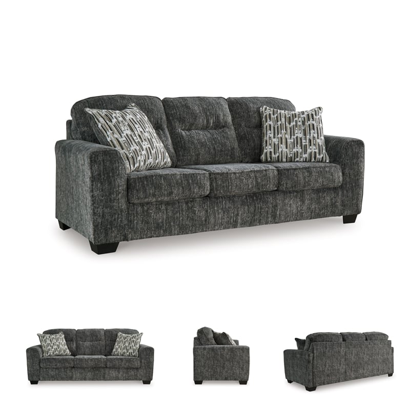 Bowery Hill 2-Piece Living Room Set of Loveseat & Sofa in Gunmetal Gray