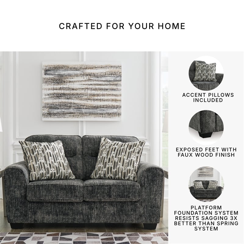 Bowery Hill 2-Piece Living Room Set of Loveseat & Sofa in Gunmetal Gray