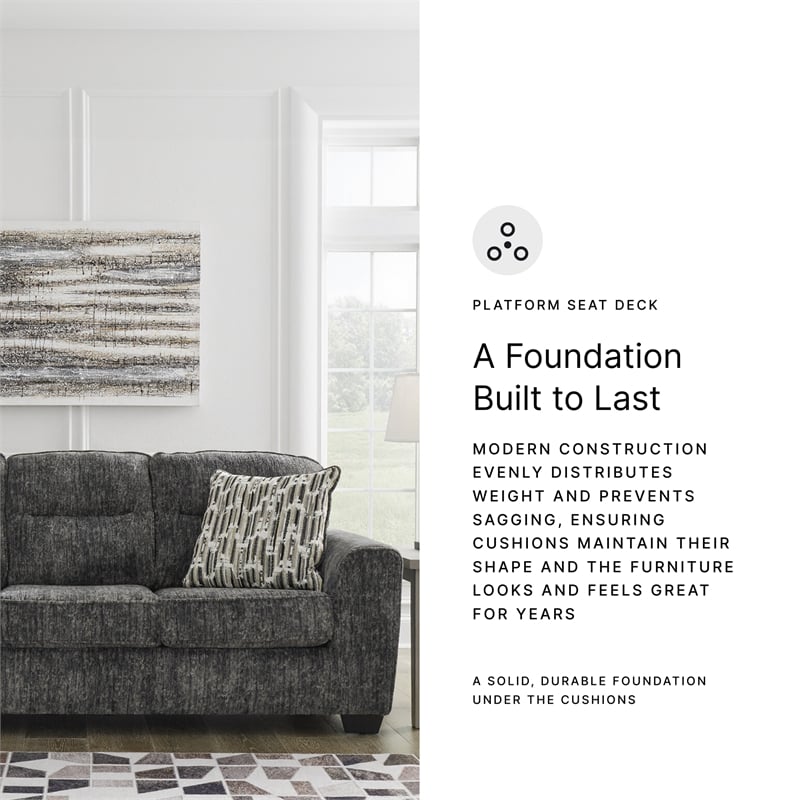 Bowery Hill 2-Piece Living Room Set of Loveseat & Sofa in Gunmetal Gray