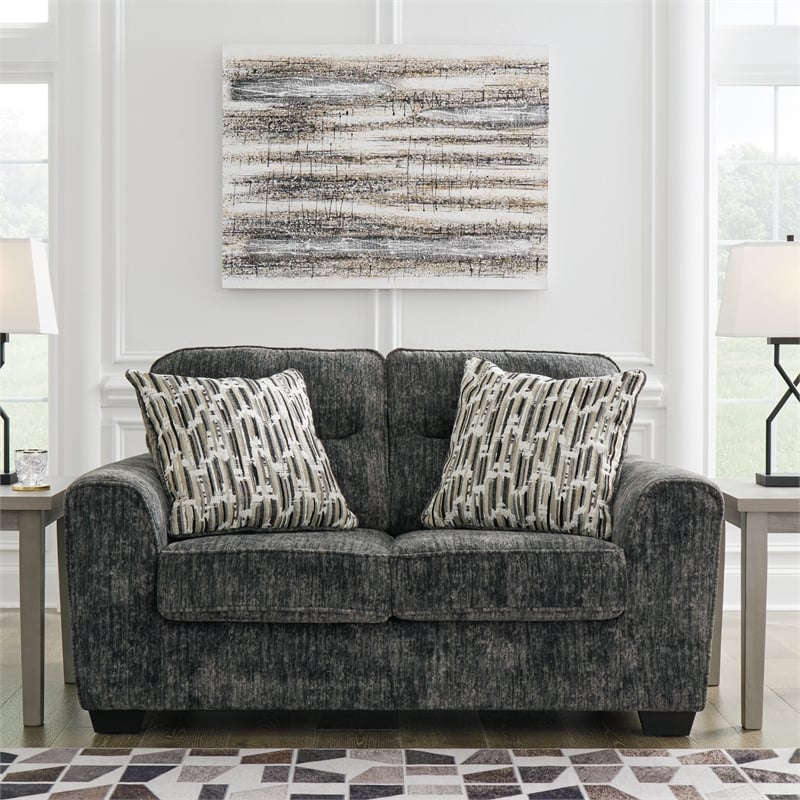 Bowery Hill 2-Piece Living Room Set of Loveseat & Sofa in Gunmetal Gray