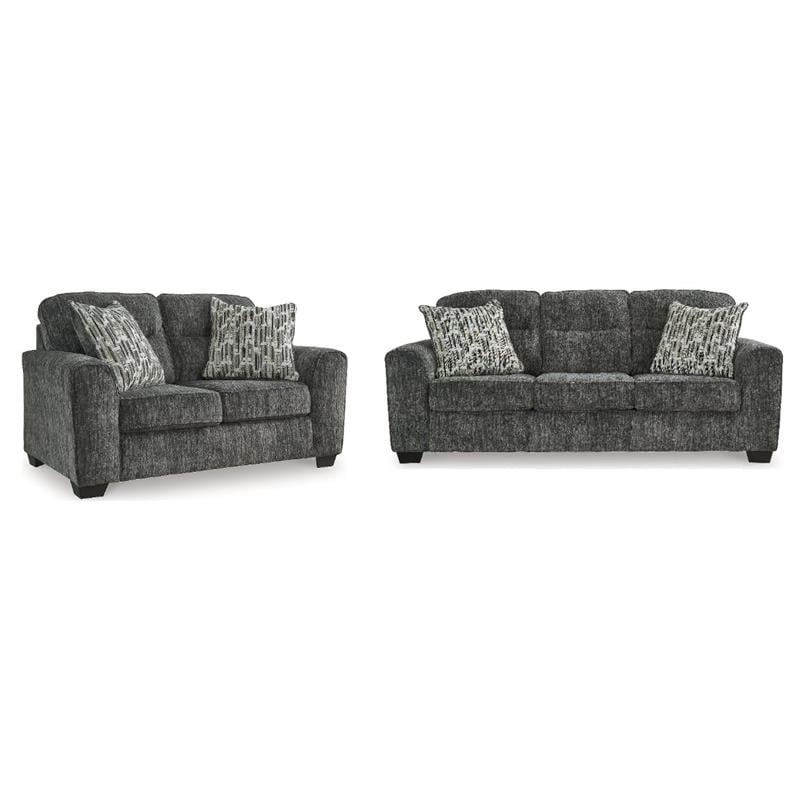 Bowery Hill 2-Piece Living Room Set of Loveseat & Sofa in Gunmetal Gray