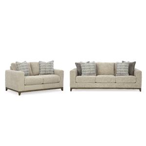 Bowery Hill 2-Piece Set of Sofa and Loveseat in Beige Polyester Upholstery