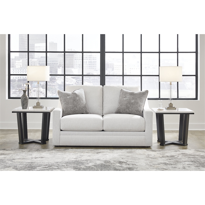 Bowery Hill Loveseat and Sofa Set in Beige Polyester Upholstery