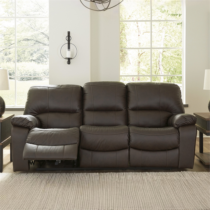Bowery Hill Power Reclining Sofa and Loveseat Set in Dark Brown Leather