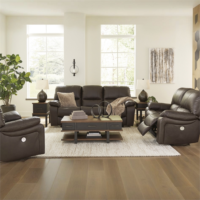Bowery Hill Power Reclining Sofa and Loveseat Set in Dark Brown Leather