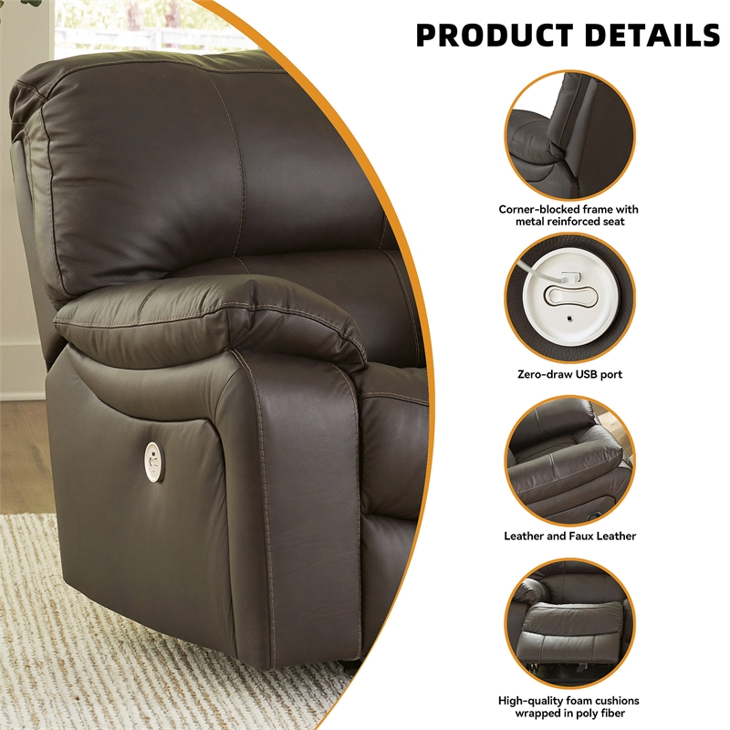 Bowery Hill Power Reclining Sofa and Loveseat Set in Dark Brown Leather