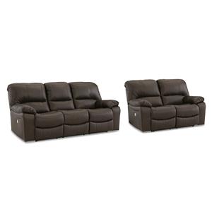 Bowery Hill Power Reclining Sofa and Loveseat Set in Dark Brown Leather