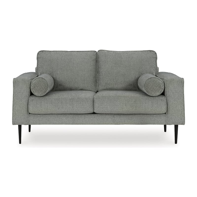 Bowery Hill Charcoal Loveseat & Sofa Chaise Set in Polyester Upholstery