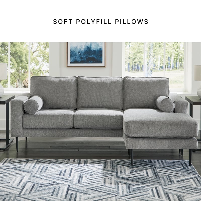 Bowery Hill Charcoal Loveseat & Sofa Chaise Set in Polyester Upholstery