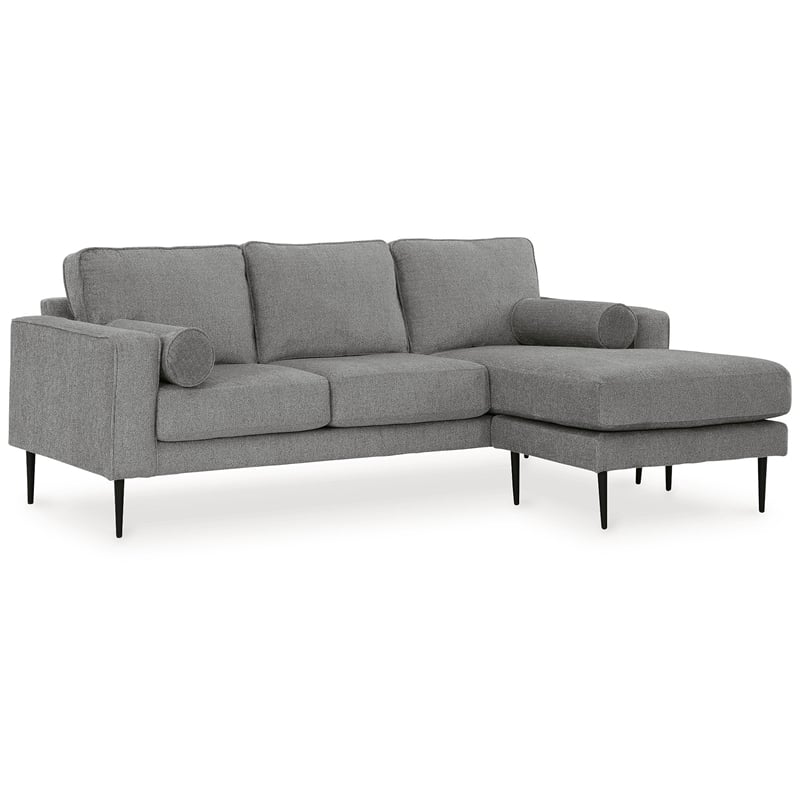 Bowery Hill Charcoal Loveseat & Sofa Chaise Set in Polyester Upholstery