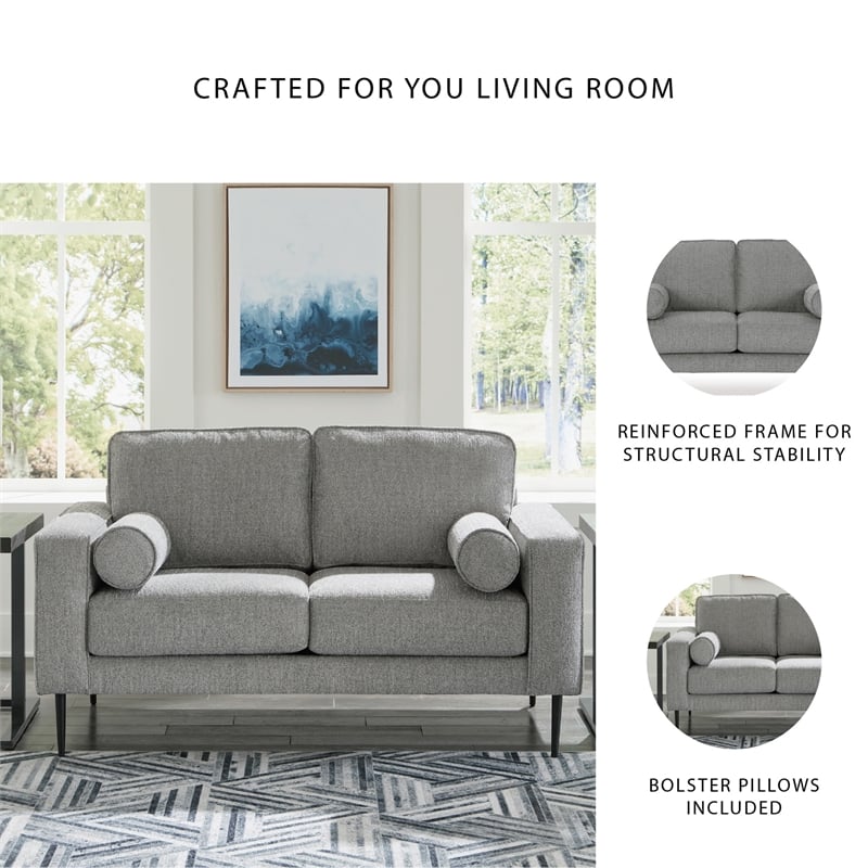 Bowery Hill Charcoal Loveseat & Sofa Chaise Set in Polyester Upholstery