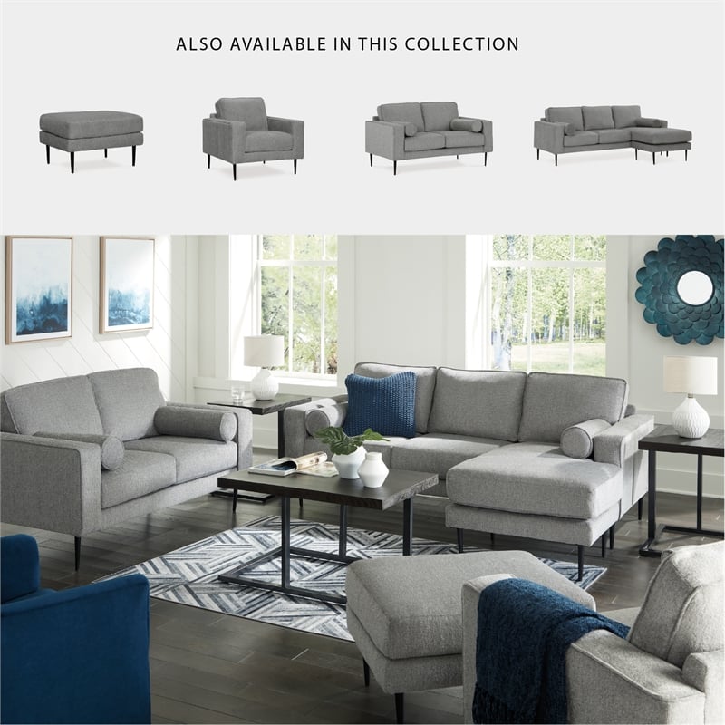 Bowery Hill Charcoal Loveseat & Sofa Chaise Set in Polyester Upholstery