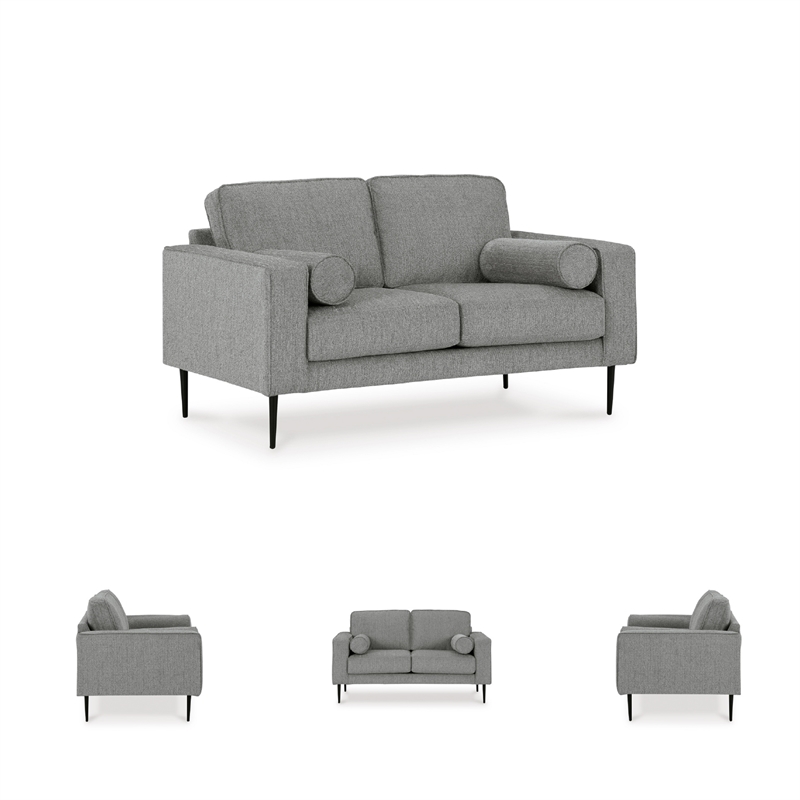 Bowery Hill Charcoal Loveseat & Sofa Chaise Set in Polyester Upholstery