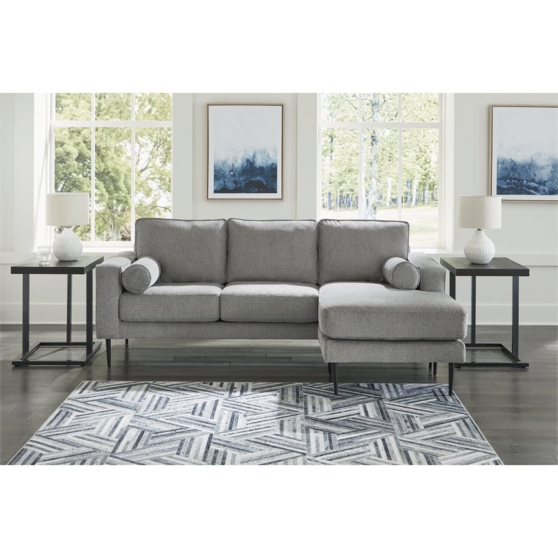 Bowery Hill Charcoal Loveseat & Sofa Chaise Set in Polyester Upholstery