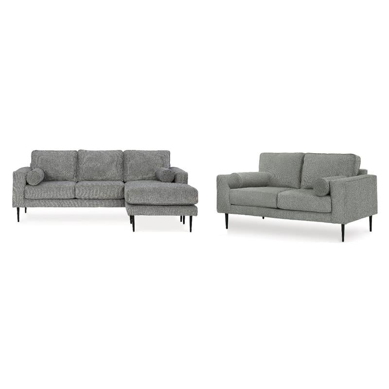 Bowery Hill Charcoal Loveseat & Sofa Chaise Set in Polyester Upholstery