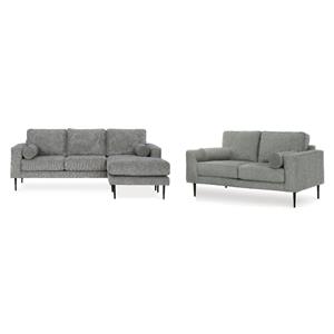 Bowery Hill Charcoal Loveseat & Sofa Chaise Set in Polyester Upholstery