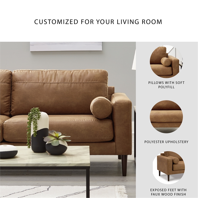 Bowery Hill 2-Piece Living Room Set of Caramel Faux Leather Sofa & Loveseat