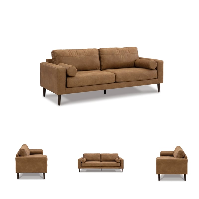 Bowery Hill 2-Piece Living Room Set of Caramel Faux Leather Sofa & Loveseat