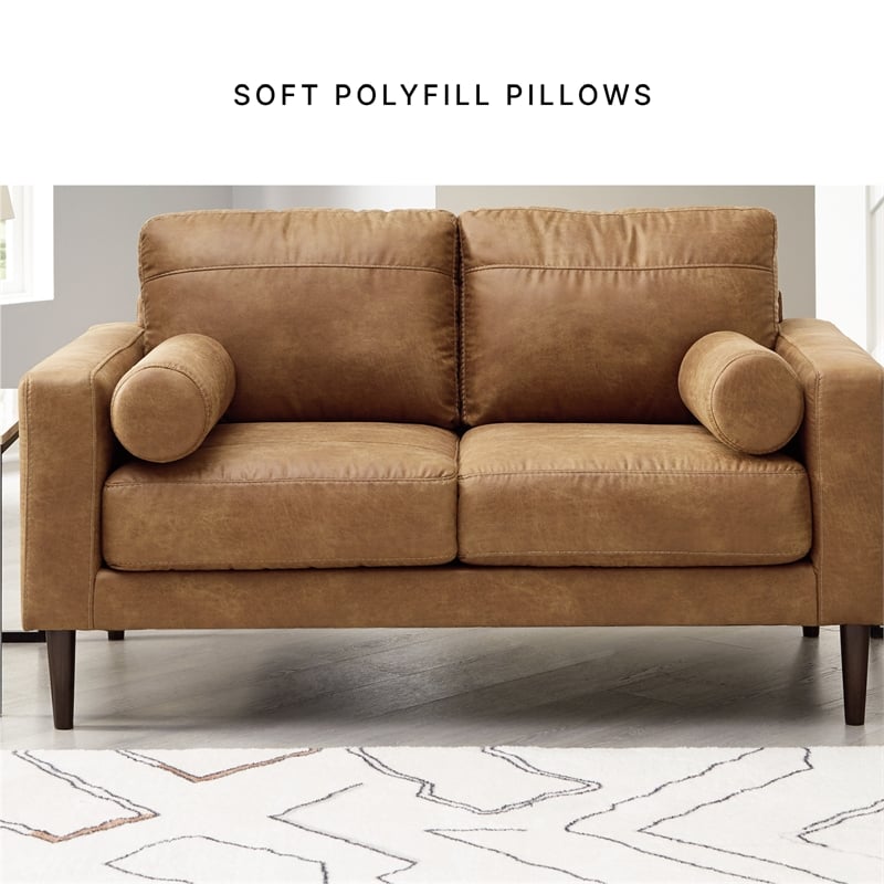 Bowery Hill 2-Piece Living Room Set of Caramel Faux Leather Sofa & Loveseat