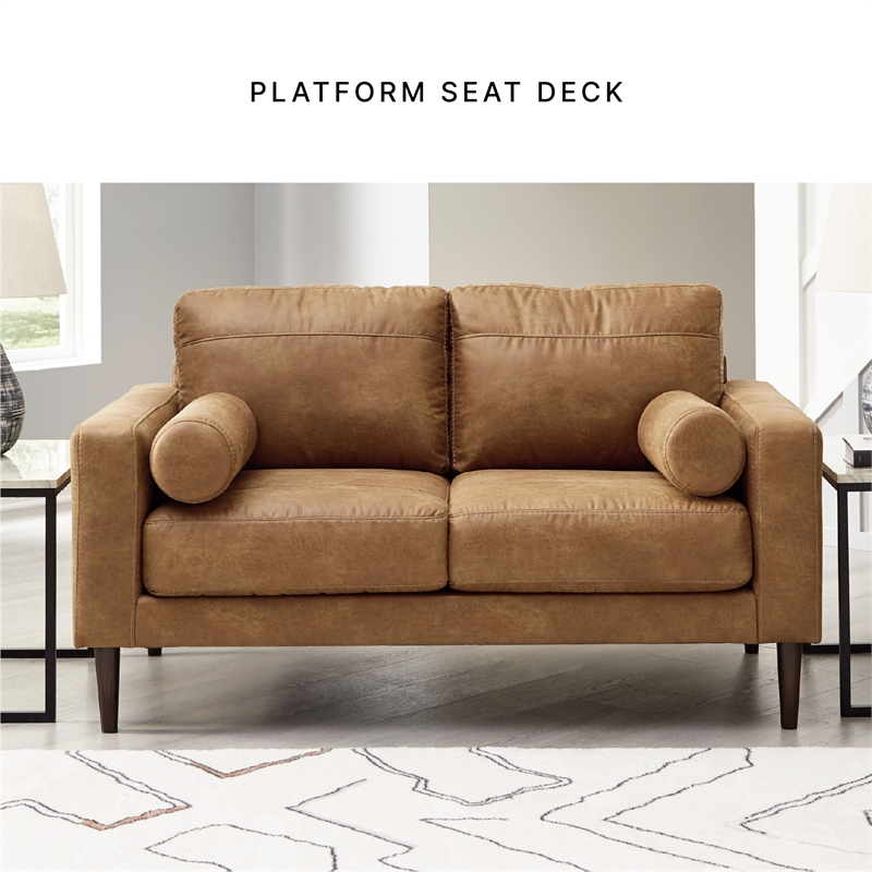 Bowery Hill 2-Piece Living Room Set of Caramel Faux Leather Sofa & Loveseat