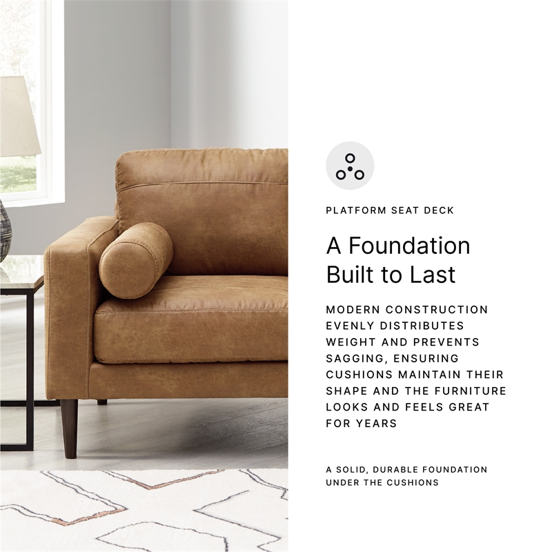 Bowery Hill 2-Piece Living Room Set of Caramel Faux Leather Sofa & Loveseat