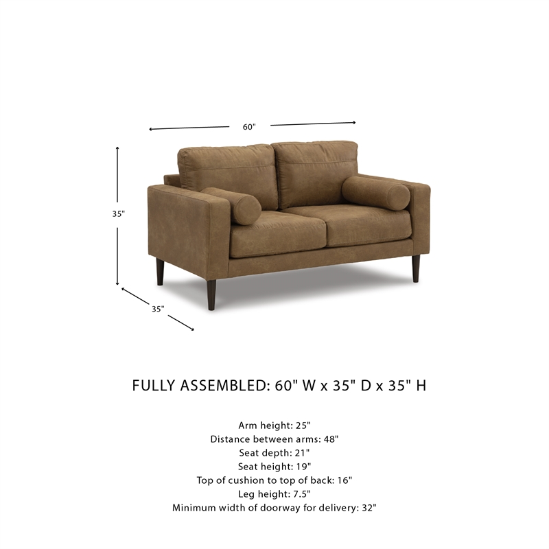 Bowery Hill 2-Piece Living Room Set of Caramel Faux Leather Sofa & Loveseat