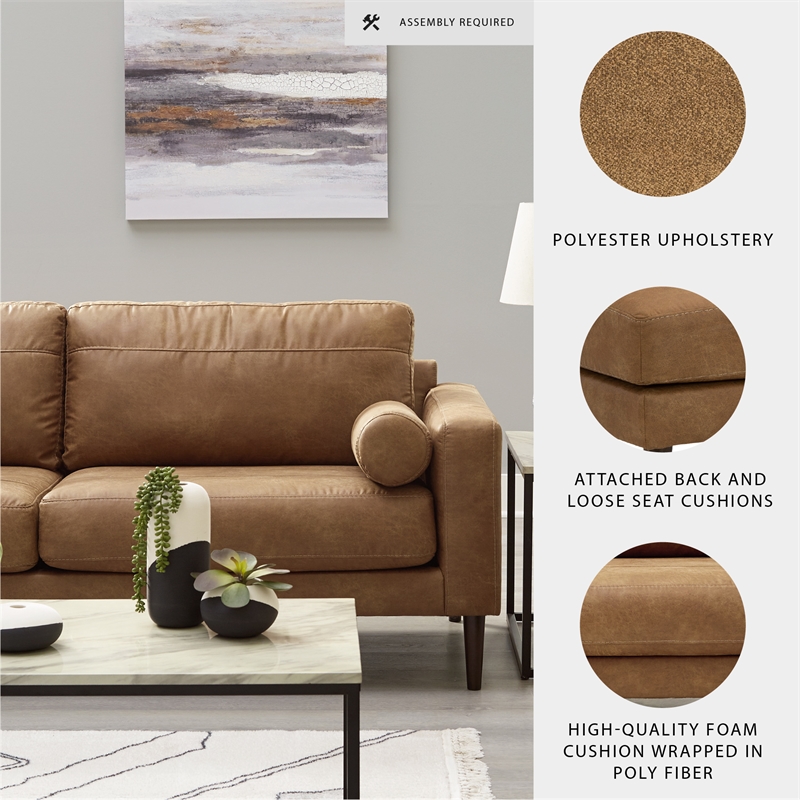 Bowery Hill 2-Piece Living Room Set of Caramel Faux Leather Sofa & Loveseat