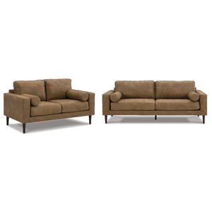 Bowery Hill 2-Piece Living Room Set of Caramel Faux Leather Sofa & Loveseat