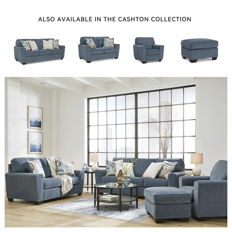 Bowery Hill Living Room Set of Blue Sofa & Loveseat in Polyester Upholstery