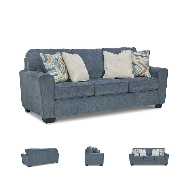 Bowery Hill Living Room Set of Blue Sofa & Loveseat in Polyester Upholstery
