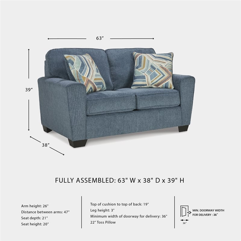 Bowery Hill Living Room Set of Blue Sofa & Loveseat in Polyester Upholstery