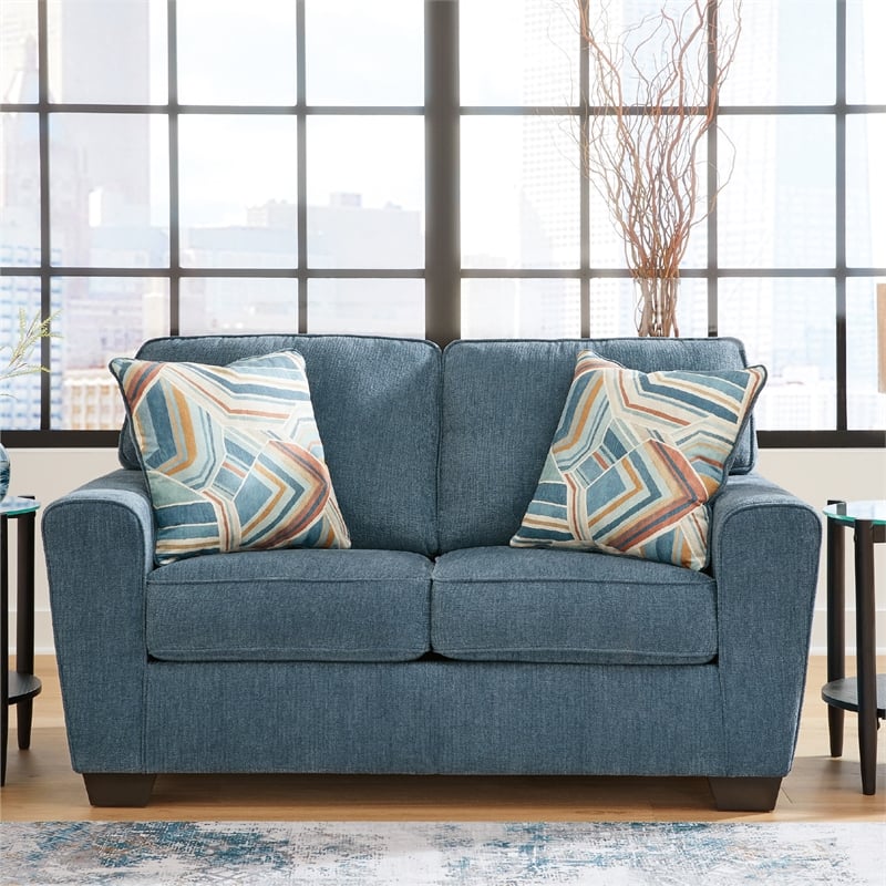 Bowery Hill Living Room Set of Blue Sofa & Loveseat in Polyester Upholstery